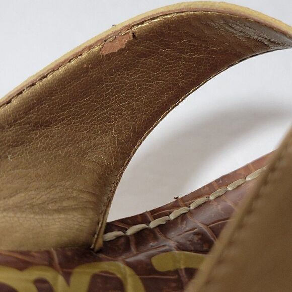 Sam Edelman Wedge Sandals Womens Size 9.5 M Romy Patent Leather Tan Flip Flop - Picture 9 of 12